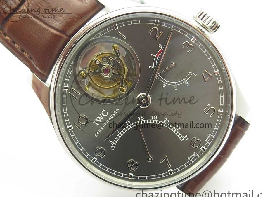 MIROTIME 0127 Lightweight Portuguese Tourbillon IW504602 SS ZF Best Edition Gray Dial on Brown Leather Strap 7177